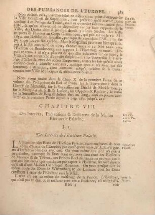 Chapitre VIII. Des Intérets, Prétensions & Différens de la Maison Electorale Palatine.