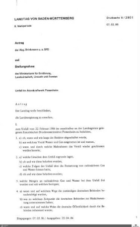 Drucksachen 2801-3000: Anträge, Anfragen, Gesetzentwürfe