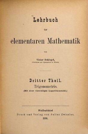 Lehrbuch der elementaren Mathematik, 3