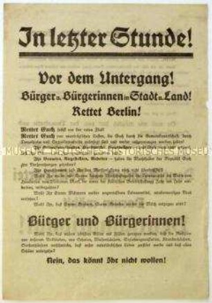 Aufruf der Deutschnationalen Volkspartei zur Stadtverordnetenwahl in Berlin 1920