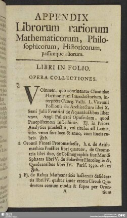Appendix. Librorum rariorum Mathematicorum, Philosophicorum, Historicorum, passimque aliorum
