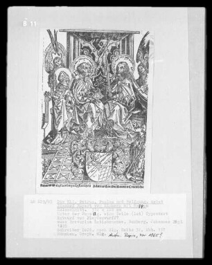 Die Heiligen Petrus, Paulus und Wolfgang nebst Bischof Rupert von Simmern mit Wappen