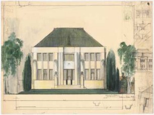 Landhaus »Der Rosenhof« für K. W. Schneider, Berlin-Lankwitz: Ansicht der Südseite, diverse Bleistiftskizzen