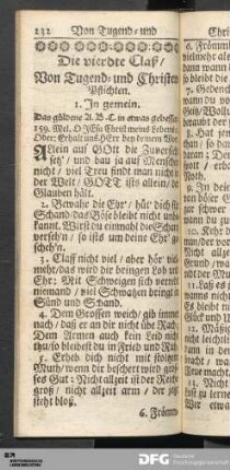 Die vierdte Claß/ Von Tugend-und Christen-Pflichten.