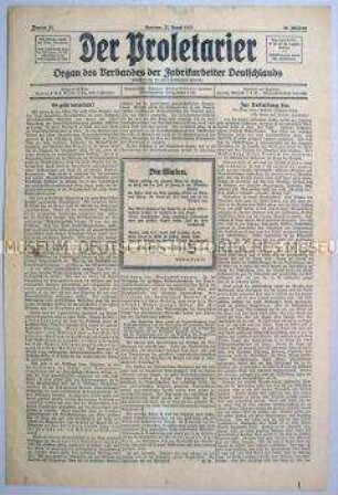 Gewerkschafts-Zeitung "Der Proletarier" u.a. zum aktuellen Stand der Gewerkschaftsbewegung