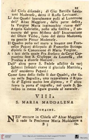 Num. VIII.: S. Maria Maddalena