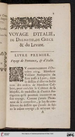 Livre premier: Voyage de Provence, & d'Italie