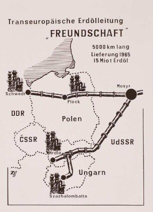 Erdölleitung Freundschaft, Kartenskizze, Chemiekombinate