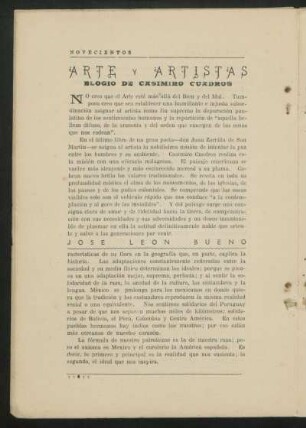 Arte y artistas : Elogio de Casimiro Cuadros