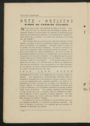 Arte y artistas : Elogio de Casimiro Cuadros