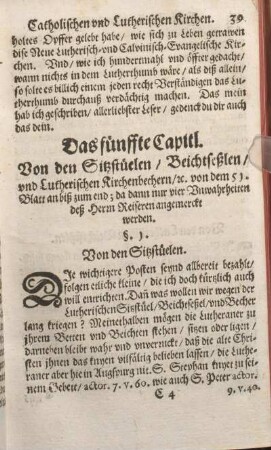 Das fünffte Capitl. Von den Sitzstüelen, Beichtseßlen, vnd Lutherischen Kirchenbechern ...