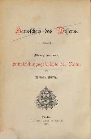 Entwickelungsgeschichte der Natur : in zwei Bänden, 1
