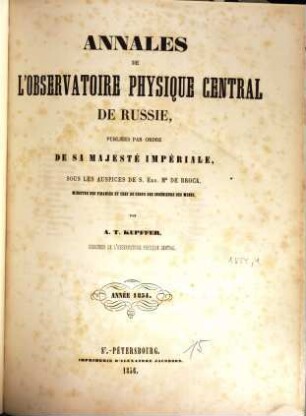 Annales de l'Observatoire Physique Central, 1854 (1856)