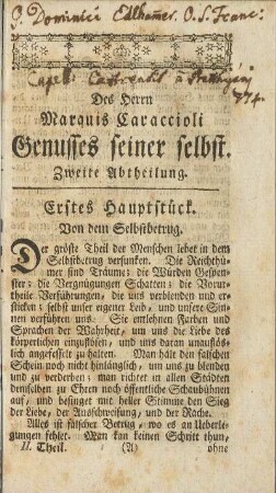 Erstes Hauptstück. Von dem Selbstbetrug.