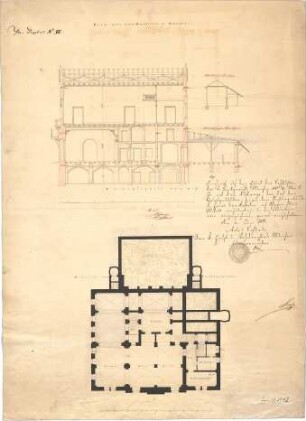 Bürklein, Friedrich; München; Schießstätte - Grundriss, Schnitt