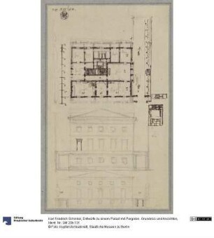 Entwürfe zu einem Palast mit Pergolen. Grundriss und Ansichten