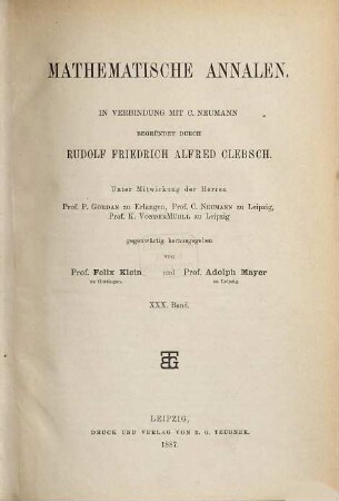 Mathematische Annalen. 30. 1887