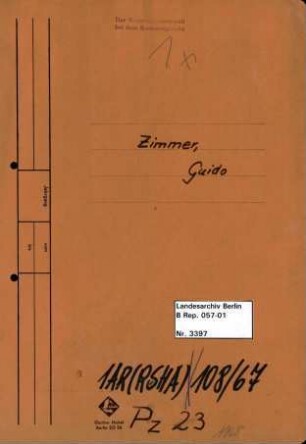 Personenheft Guido Zimmer (*18.11.1911), SS-Obersturmführer