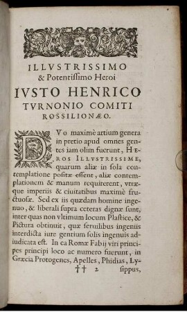 Illustrissimo & Potentissimo Heroi Iusto Henrico Turnonio Comiti Rossilionæo.