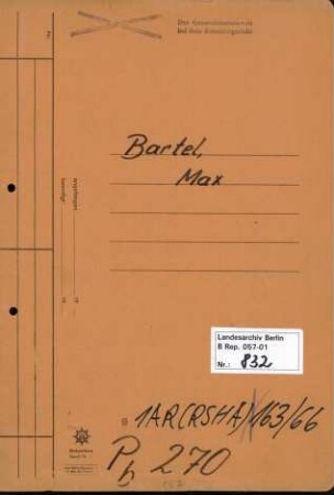 Personenheft Max Bartel, Kriminalsekretär