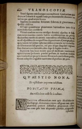 Quaestio Nona, De visibilitate corporum caelestium.