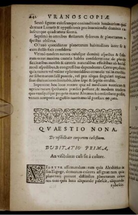 Quaestio Nona, De visibilitate corporum caelestium.