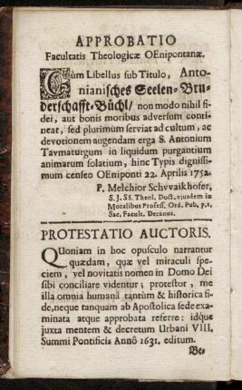 Approbatio Facultatis Theologicæ OEnipontanæ.