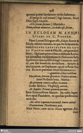 In Eclogam M. Annaei Lucani Ad C. Pisonem