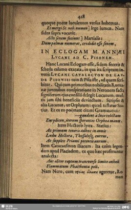 In Eclogam M. Annaei Lucani Ad C. Pisonem