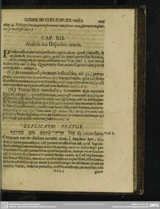 Cap. XII. Analysis seu Dispositio textus