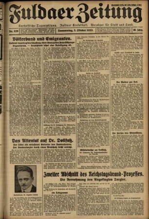Erste Ausgabe vom Donnerstag, den 05. Oktober 1933.