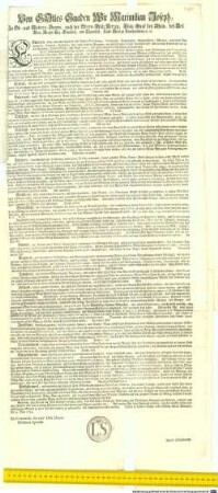 Von Gottes Gnaden Wir Maximilian Joseph, In Ob- und Niedern-Bayrn, auch der Obern-Pfalz Herzog, Pfalz-Graf bey Rhein, des Heil. Röm. Reichs Erz-Truchseß, und Churfürst ... Entbieten allen, und jeden Unseren Hof-Raths-Praesidenten, Vicedomen ... Unseren Gruß, und Gnad zuvor, und geben denenselben Gnädigst zuvernehmen. Es ist Jedermänniglich bereits bekannt, welchergestalten Wir zum Besten Unserer Landen, dann Beförderung des Commercii, die Landes-väterliche Verordnung gemacht, daß Unsere Unterhanen fernershin mit guten Münzen versehen werden ... : ... München, den 21. May 1754.