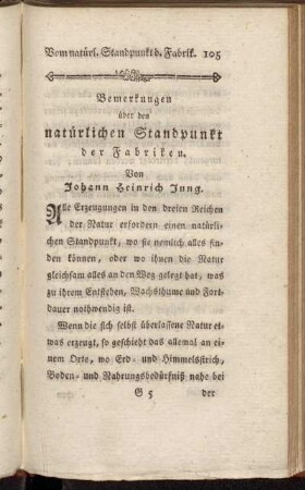 Bemerkungen über den natürlichen Standpunkt der Fabriken. von Johann Heinrich Jung.