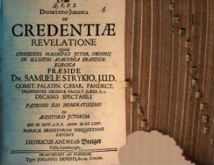 Diss. iur. de credentiae revelatione