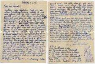 Brief der ehemaligen Sprechstundenhilfe des Zahnarztes Charles Haselden an dessen Tochter - Personenkonvolut