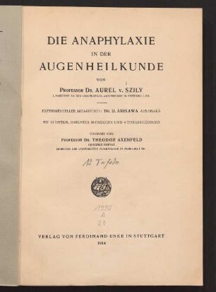 Die Anaphylaxie in der Augenheilkunde