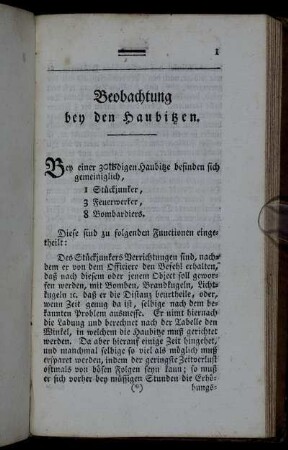 Beobachtung bey den Haubitzen.