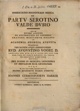 Dissertatio Inavgvralis Medica De Partv Serotino Valde Dvbio