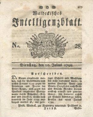 No. 28, Dienstag, den 10. Julius 1798