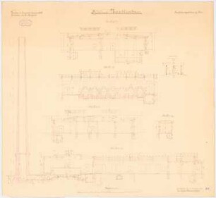 Provinzial-Irrenanstalt, Conradstein Kessel- und Maschinenhaus: Längsschnitte, Querschnitt 1:100