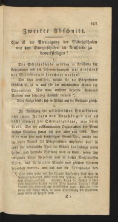 Zweiter Abschnitt. Wie ist die Vereinigung der Militärschulen mit den Bürgerschulen im Aeußeren zu bewerkstelligen?