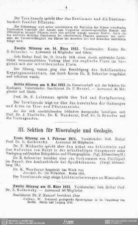 III. Sektion für Mineralogie und Geologie