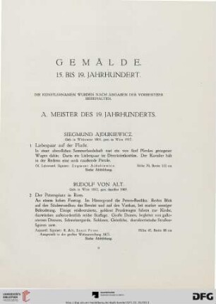 A. Meister des 19. Jahrhunderts (Nr. 1-32a)