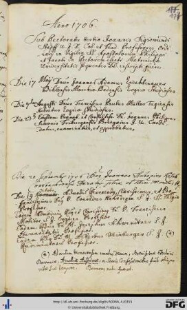 [fol. 177] Rektorat Johann Sigmund Stapf 1706