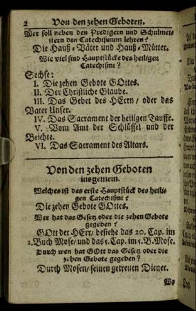 Von den zehen Geboten insgemein. Welches ist das erste Hauptstück des heiligen Catechismi?