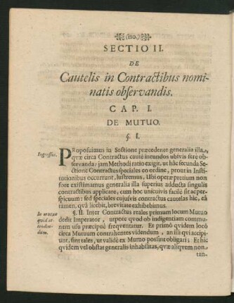 Sectio II. De Cautelis in Contractibus nominatis observandis.