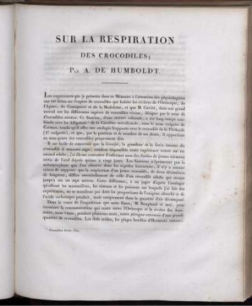 Sur la Respiration des Crocodiles; par A. de Humboldt.