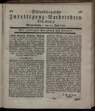 XXX. Stück. Sonnabends : den 22. Julii 1780.