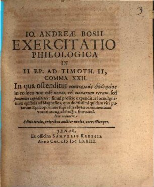 Exercitatio philologica in II. ep. ad Tim. II. comma XXII