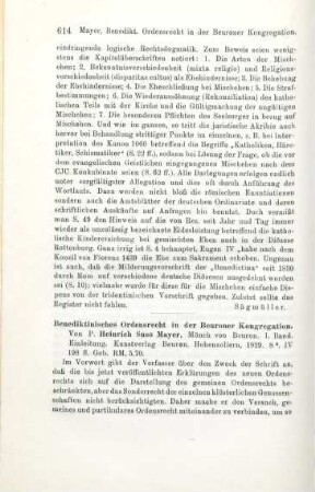 614-615 [Rezension] Benediktinisches Ordensrecht in der Kongregation